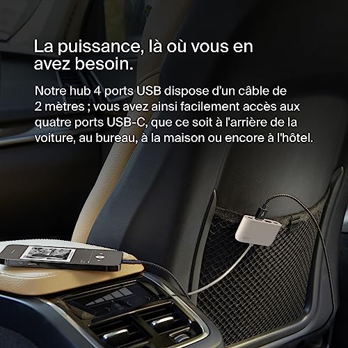 Hub Belkin BoostCharge 4 ports 2 USB C et 2 USB A avec câble de 2 m Blanc