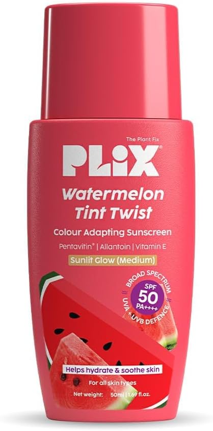 PL.IX - THE PLANT FIX Watermelon Tint Twist Color-Adapting Sunscreen | For light coverage & instant glow | SPF 50 PA++++ Medium Sunlit Glow