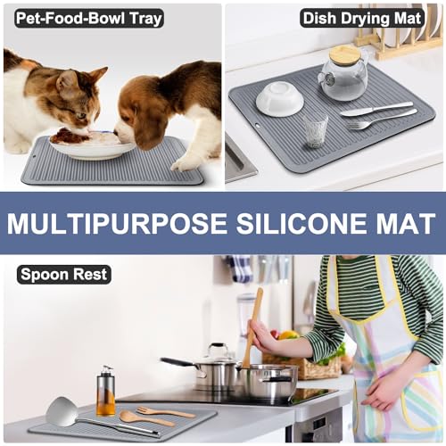 Image of Walfos Large Silicone Trivet 16x12 Inch, Hot Pads for Kitchen, Heat Resistant Pot Holders Trivets for Hot Dishes, Hot Pots and Pans, Quartz Countertops, Gray, 2 Pack