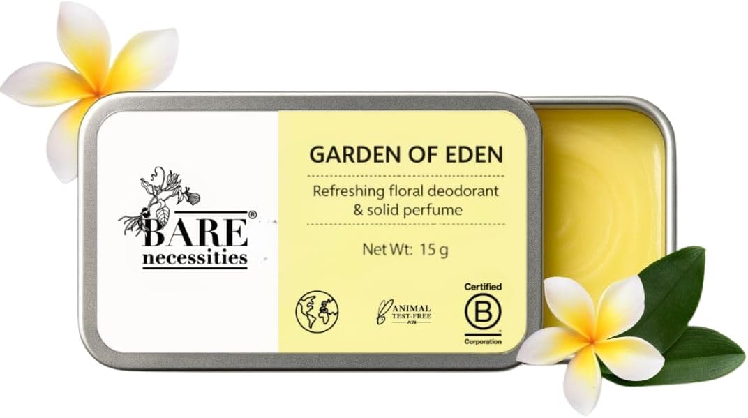 Bare Necessities Garden of Eden Solid Deodorant | Odor & Sweat Control | Premium Floral Fragrance | No Aluminium, Alcohol, Paraben-free, Organic | Travel Mini Size Solid Deo for Women - 15g