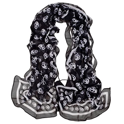 Womens Scarf Lightweight Skull Print Scarf Shawl Wrap Ladies Novelty Long Scarf