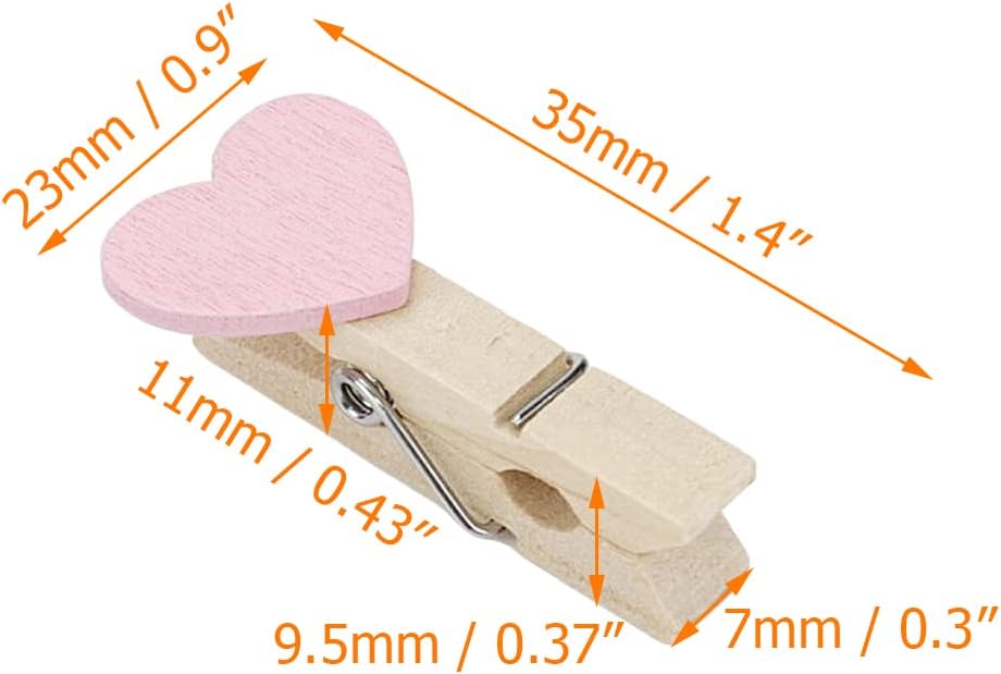 Coshar Heart Shape Clothespins Mini Wooden Clothes Pins Multipurpose Craft Clips (Pink)