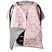2 in 1 Carseat Canopy and Nursing Cover Up with Peekaboo Opening | Large Infant Car Seat Canopy for Girl | Best Baby Shower Gift for Breastfeeding Moms | Pink Damask Pattern with Champagne Minky