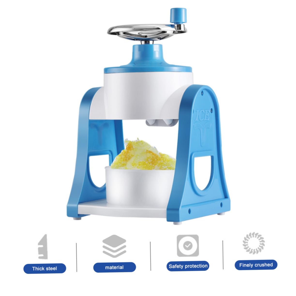 POPETPOP Trituradora De Hielo Manual Máquina Portátil para Hacer Hielo Raspado para Conos De Nieve y Granizados Diseño Desmontable Azul