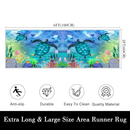 Tapete corredor decorativo 2x6 Teal Blue microfibra miniatura 2