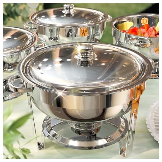 Chafing Dishes for Buffet 4 Pack, 6QT [Worry-Free Assemble] Food Warmers for Parties Buffet [Mirror-Like Polished Finish Stainless Steel Round Chafing Dish Buffet Set with Complete Set