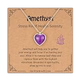 Halora Crystals Anxiety Relief Necklaces Gifts for Women, Healing Stress Relief Amethyst Natural Stones Heart Gemstone Ladies Jewellery Birthday Gift for Her Girls Mum, Silver