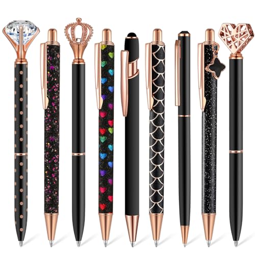 Image of Janmini 9 Pcs Metal Ballpoint Pen with Rhinestone Glitter Pen for Diary Black Ink Cute Cute Things Novelty Gifts for Women Girls Birthday Home Office