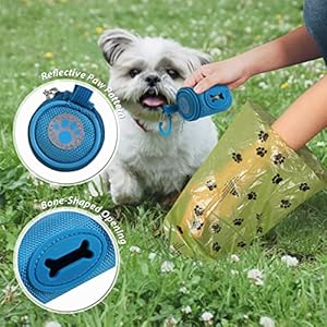   Dog-Poop-Bag-Holder-for-Leash-Doggie-Waste-Bag-Dispenser-Soft-Fabric-Puppy-Potty-Carrier-Small-Doggy-Zipper-Pouch-with-Carabiner-Clip-1680D-Nylon-Oxford-with-1-Roll-of-Pet-Trash-Bags-Sky-Blue