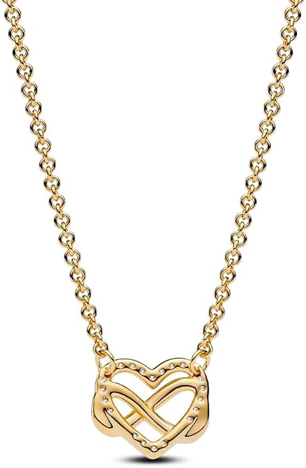 Pandora Moments 14K Gold Plated Eternity Heart Necklace with Clear Cubic Zirconia