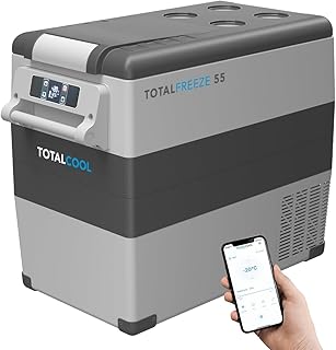 TOTALCOOL Réfrigérateur de Voiture, Glacière portable 55L avec bac de congélation pour la voiture, camping, 12v et 230v en gris