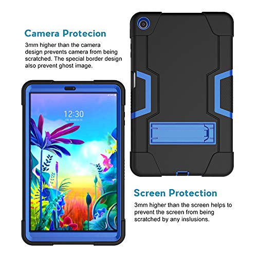 Fiewesey For Lg G Pad 5 10.1" Tablet Case,Heavy-Duty Drop-Proof And Shock-Resistant Hybrid Case(Built-In Stand), For Lg G Pad 5 Fhd Tablet 2019+Tempered Glass Screen Protector (Black/Blue, 1 Pack) #TOP1