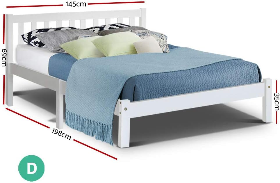 Double Bed Frame Platform Wooden Timber Frames Beds Base Bedroom Room Decor Home Furniture White for Kids, Toddler and Adult, Modern Design