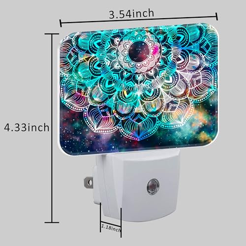 Image of Abstract Mandala Flowers Plug in Night Lights, Colorful Galaxy Mandala Nightlight Plug Into Wall Dusk to Dawn Sensor for Kid Girls Boys Women Men Room, Hallway, Kitchen, Bathroom, Stairs Decor