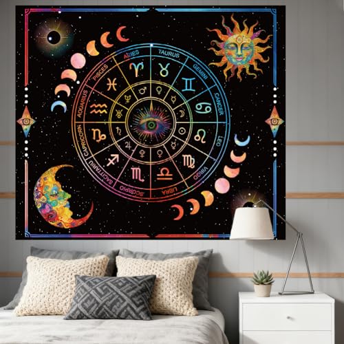CRAFTYMELODY Constellation Blacklight Tapestry Glow in the Dark Tapestry UV Reactive Sun Moon Eye Wall Hanging 59×51 Inch with Hook Self Adhesive Sticker Clip for Bedroom Home Wall Decoration by CRAFTYMELODY - Image 5