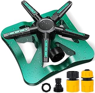Garden Sprinkler - 5 Arms Sprinklers for Lawns with Automatic Rotating, 360° & Large Coverage Irrigation System for Farm Garden Lawns Plants Grass and Kids Water Playing, Green