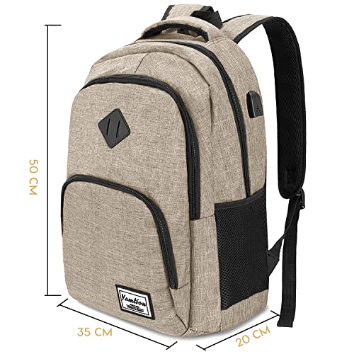 Miniatura 6 de Yamtion - Mochila Escolar Con Puerto Usb Para Computadora Portátil, Universidad, Viaje, Oficina, Adolescentes, Color Beige