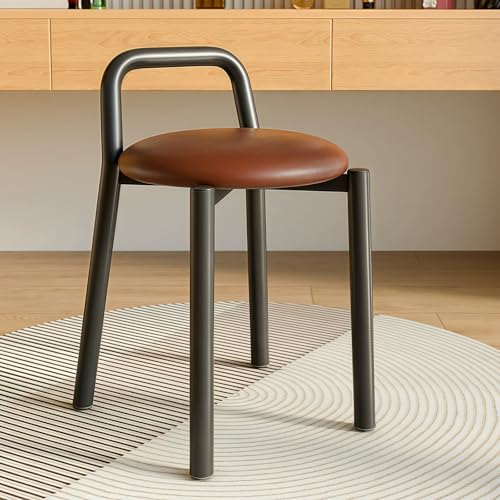 Taburete de maquillaje con respaldo y asiento redondo para tocador o dormitorio 8