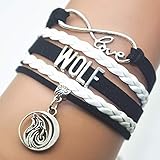 HHHbeauty Wolf Bracelet - Leather Infinity Love Jewelry for Women, Men, Adult Wolf Lovers - Party and Themed Gifts (Black and White)