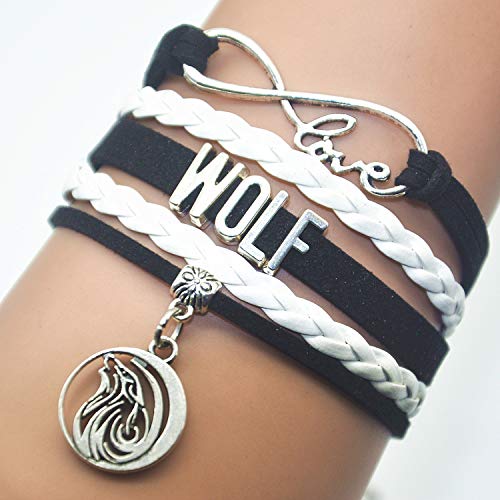 HHHbeauty Wolf Bracelet - Leather Infinity Love Jewelry for Women, Men, Adult Wolf Lovers - Party and Themed Gifts (Black and White)