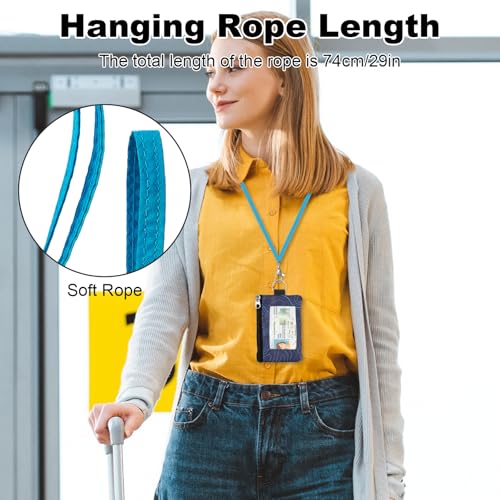Image of Minimalist RFID Wallet with Lanyard, Multi-functional ID Case with 2 Zipper Pockets and Key Chain for Men and Women, Tactical Badge Pouch Cards Holder, Coin Purse for Travel Sports - Two-Tone