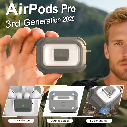 Image of RFUNGUANGO AirPods Pro 3 Case MagSafe Magnetic Automatic Lock, Gray
