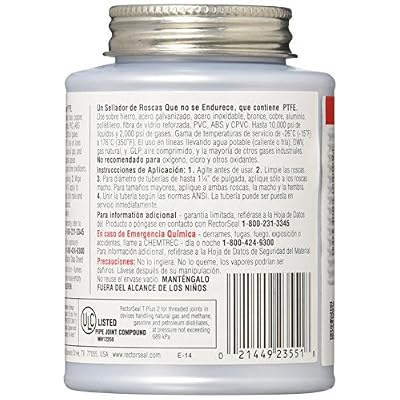 Rectorseal 23551 T Plus 2 Pipe Thread Sealant with PTFE, 1/2 pt Brush Top