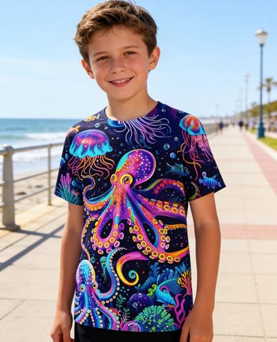 Image of uideazone Tshirts for Boys Kids Short Sleeve T-Shirt 3D Graphic Tee Shirts Tops Clothes 4-16 Years