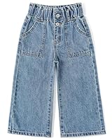 KIDSCOOL SPACE Baby Mädchen Jeans, Kleinkind Elastischer Bund mit D-Ring Schrägtaschen Weite Denim Hose, Hellblau, 18-24 Monate