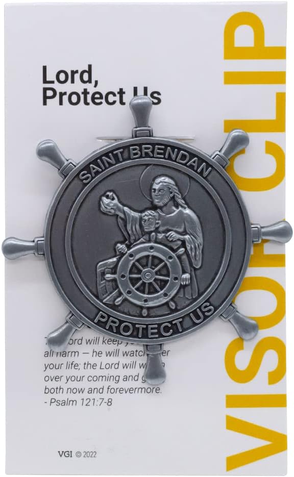 Saint Brendan Boat Visor Clip | Catholic Décor for Cars, Trucks, Boats, and RVs | Boat Safety | Includes a Prayer Card | Christian Travel Accessory (Saint Brendan)
