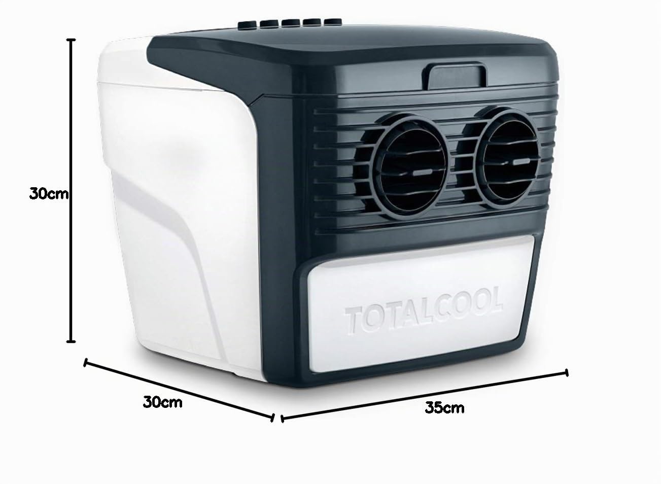TotalCool Refroidisseur d'air portable 3000, système de refroidissement par évaporation, poids léger, faible consommation d'énergie, 12 V et alimentation secteur, blanc/gris