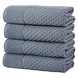 Great Bay Home Bath Towels - 100% Cotton 4 Pack 54x27 Bath Towel Set - Absorbent, Durable, Quick-Dry Towels for Bathroom (Blue)