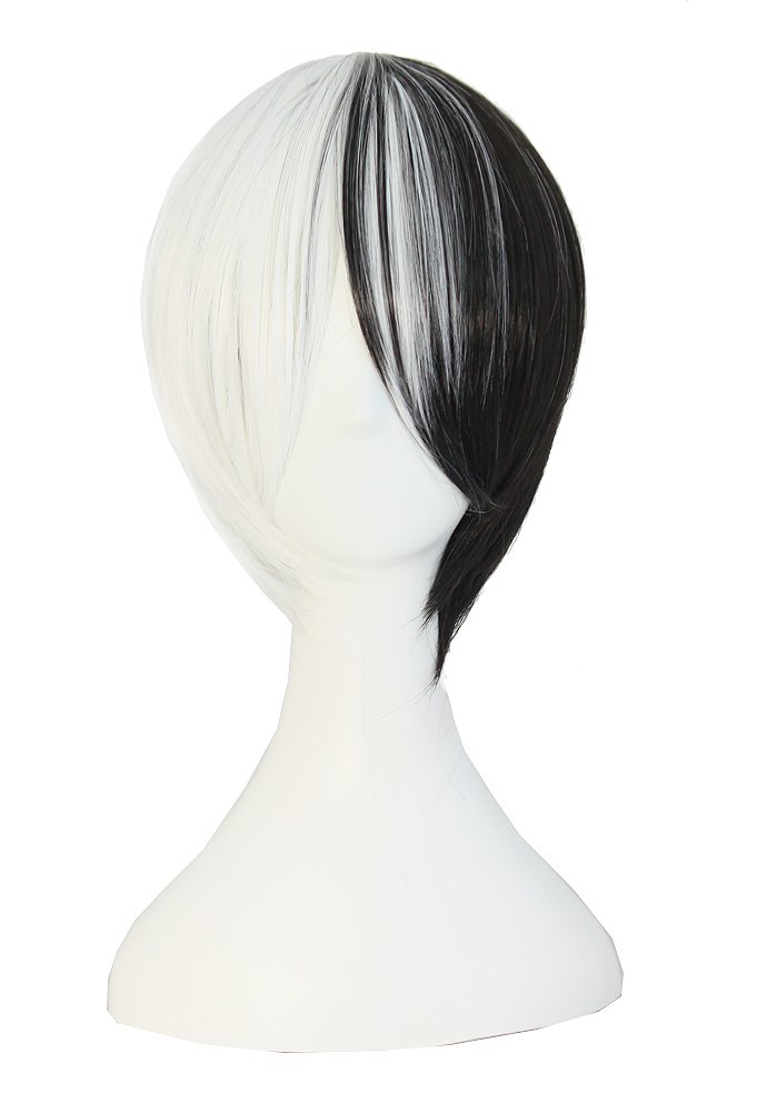 MapofBeauty Mixed Color Short Straight Cosplay Costume Wig (Black/White)