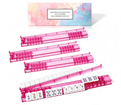 17.3" Acrylic Mahjong Racks with Pushers Set of 4, Clear Mahjong Tile Rack