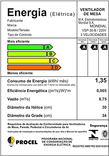 Ventilador de Mesa MONDIAL 110V, 30cm, 6 pás, Super Power - VSP-30-B