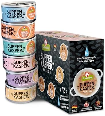 GranataPet Suppenkasper Multipack, Katzensuppe, 12 x 70g | Getreidefrei, Ohne Zuckerzusatz, Extra Flüssigkeitszufuhr, Made in Germany