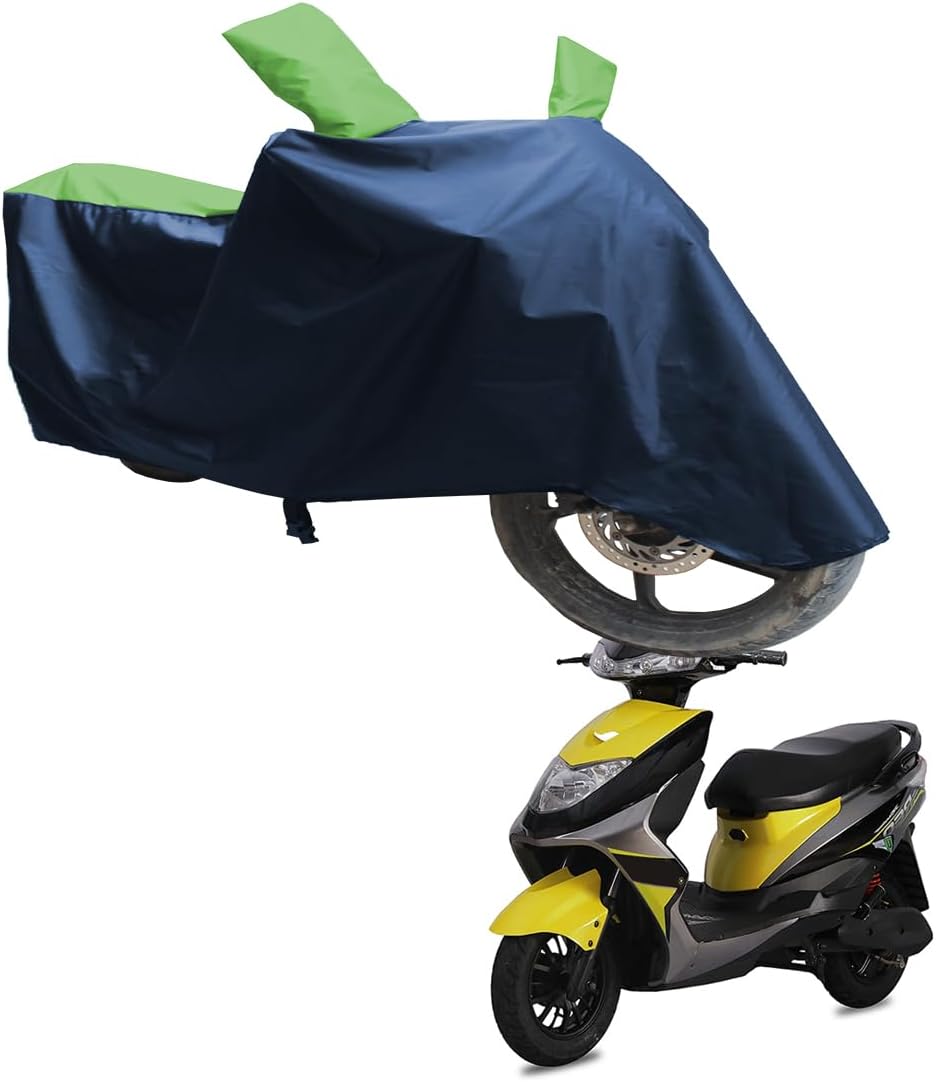 SS (FOR YOUR SMART NEEDS)® UV Protection & Dustproof with Mirror Pocket Bike Body Cover Compatible with Ampere REO | (Rasain Green | Blue)