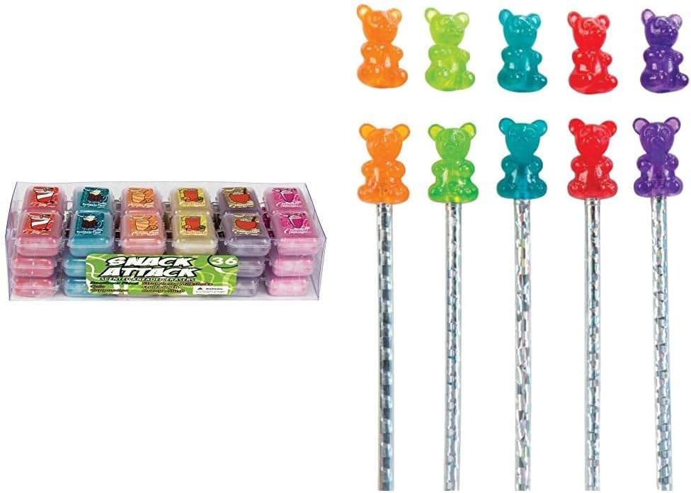 Raymond Geddes 68122 Snack Attack Scented Erasers for Kids (Pack of 36) & Raymond 69748 Gummy Bear Scented Pencil Top Erasers for Kids (Pack of 24)