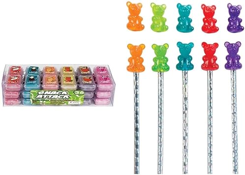 Raymond Geddes 68122 Snack Attack Scented Erasers for Kids Pack of 36 & Raymond 69748 Gummy Bear Scented Pencil Top Erasers for Kids Pack of 24