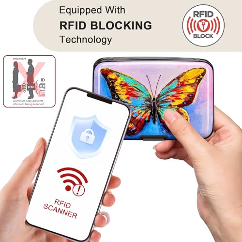 ELFISH RFID Blocking Credit Card Protector Aluminum ID Case Hard Shell Business Card Holders Metal Wallet for Men or Women (One Butterfly) - Thumbnail 2