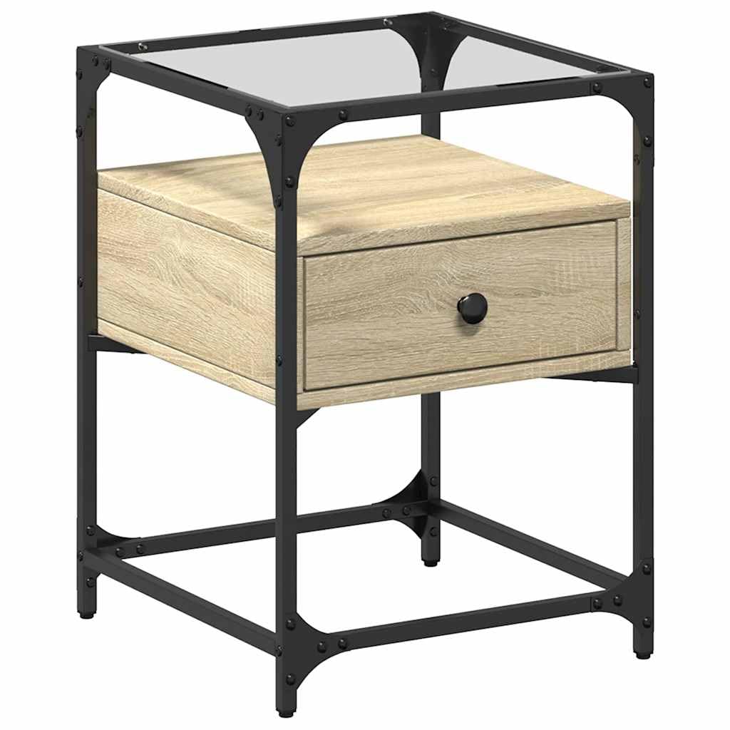 Stilvoller Nachttisch mit Glasplatte und Ablage - Langlebiger Holzwerkstoff, Feuchtigkeitsbeständig und Stabil - Perfekte Aufbewahrung für Wohnzimmer und Schlafzimmer