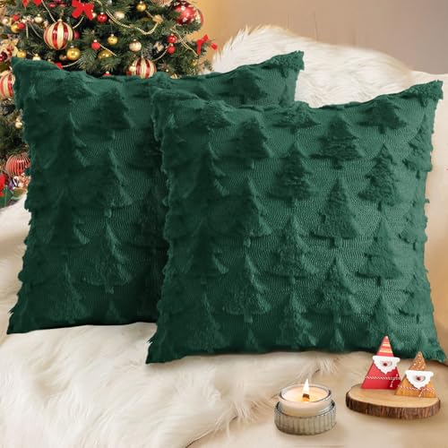 candyfouse Christmas Snow Pillow Covers 18x18 inches 2-Piece Set White Soft Plush Artificial Fur Jacquard Bedroom Sofa Holiday Winter Home Decoration