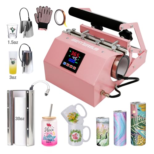BetterSub Tumbler Mug Heat Press Machine 30 OZ 20 OZ 16 OZ Sublimation Straight Skinny Tumbler Mug Sublimation Print 11 OZ 15 OZ Sublimation Mug Heat Transfer (3in1 Pink)