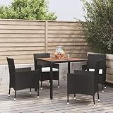 Teenpull Juego de 5 muebles de jardín de ratán negro de polirratán, mesa de comedor al aire libre con 4 sillas y cojines, resistente a la intemperie, para porche