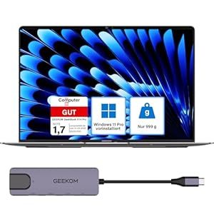 GEEKOM GeekBook X14 Pro Laptop, 999 g Ultraleicht, 14" 2.8K OLED, Ultra 9-185H, 32GB LPDDR5x RAM 7500MT/s, 1TB SSD, 2X USB4, Fingerprint & Webcam-Schieber, bis zu 16 h Akku, Copilot+, Windows 11 Pro