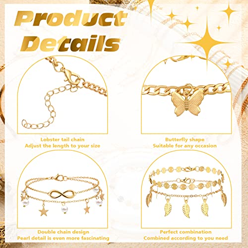 Sasylvia 24 Pcs Anklet and Toe Ring Set for Women Girl Silver Gold Layered Anklet Chain Adjustable Open Toe Ring Foot Jewelry4