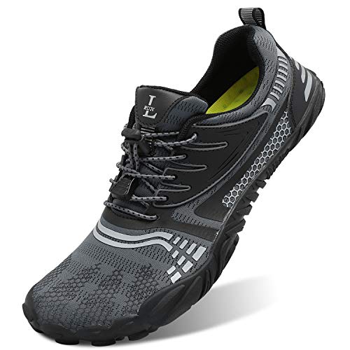 L-RUN Womens Mens Water Shoes Barefoot Swim Shoes Quick Dry Aqua Water Socks Reef Shoes Grey M US (Women 9, Men 7.5)=EU40