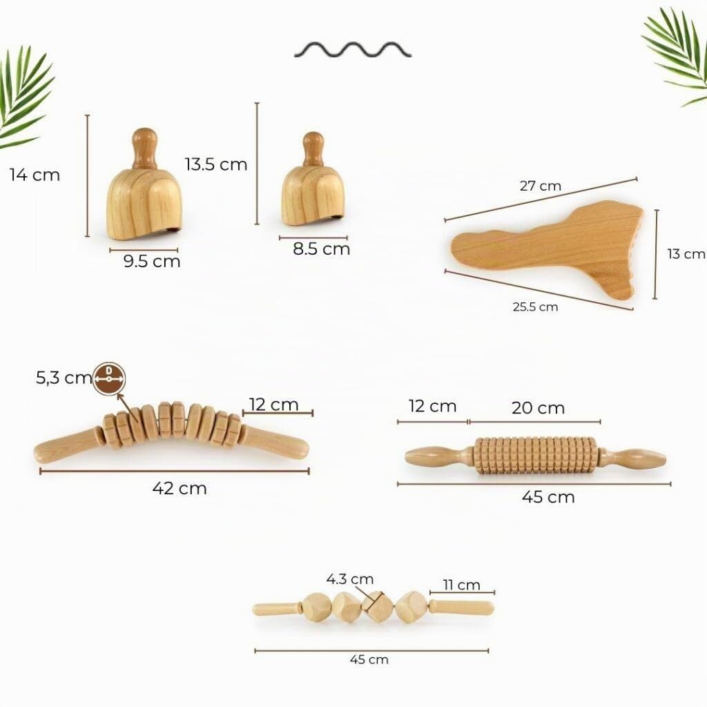 Kit Thérapie Bois Anti-Cellulite | Thérapie par Le Bois avec Cours sur DVD | Kit composé de 6 éléments en Bois de pin et Lotus Naturel | Designs exclusifs Aesthetic Wood Therapy Espagne