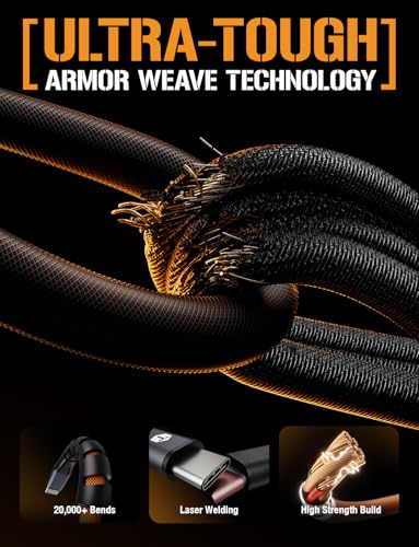 Image of ToughTested USB C to Lightning Cable 8FT - MFi Certified iPhone Fast Charger Cord, P.E.T. ArmorWeave Braided, 3AMPS Fast Charging Compatible iPhone 14 13 12 11 Pro Max X XS XR 8 7 6 Plus and More