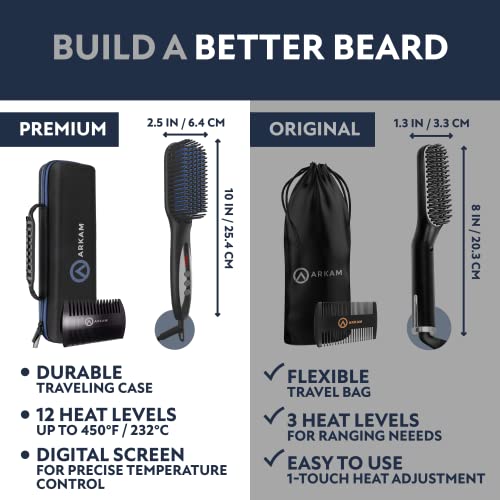 Arkam Beard Straightener For Men -Original Heated Beard Brush Kit W/Anti-Scald Feature, Dual Action Hair Comb And Travel Bag For Short To Medium Beards -Costume Accessories And Grooming Gifts For Men #TOP1